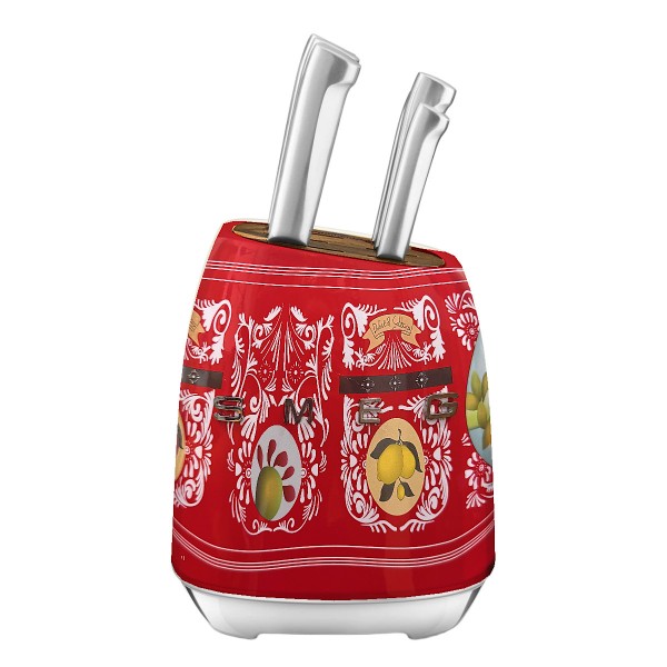Кухонний набір ножів SMEG Dolce&Gabbana, червоний, з підставкою — 7 предметів