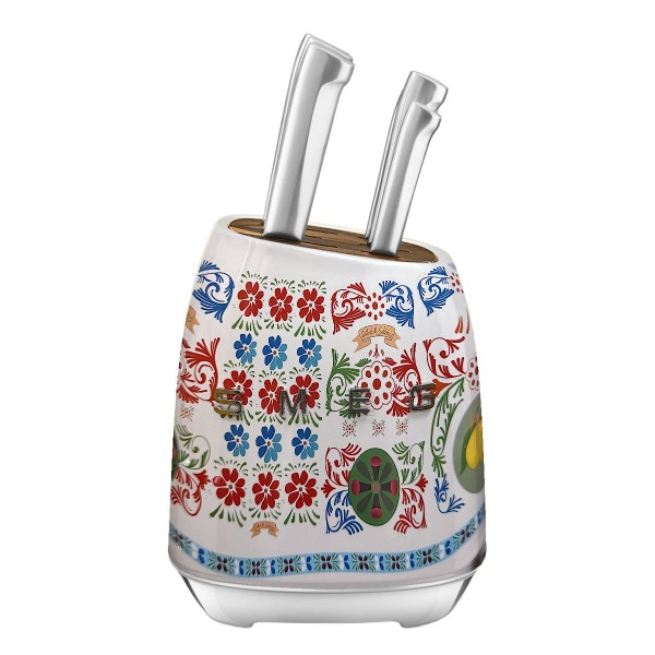 Кухонний набір ножів SMEG Dolce&Gabbana, білий, з підставкою — 7 предметів