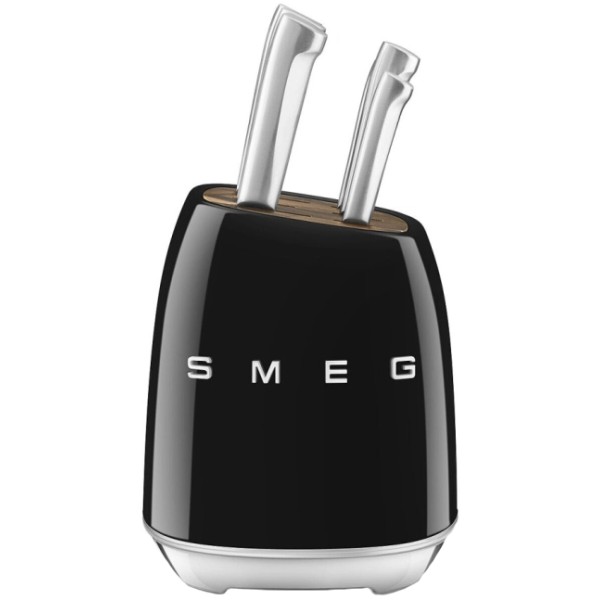 Набір кухонних ножів SMEG із підставкою (7 предметів, чорний глянцевий)